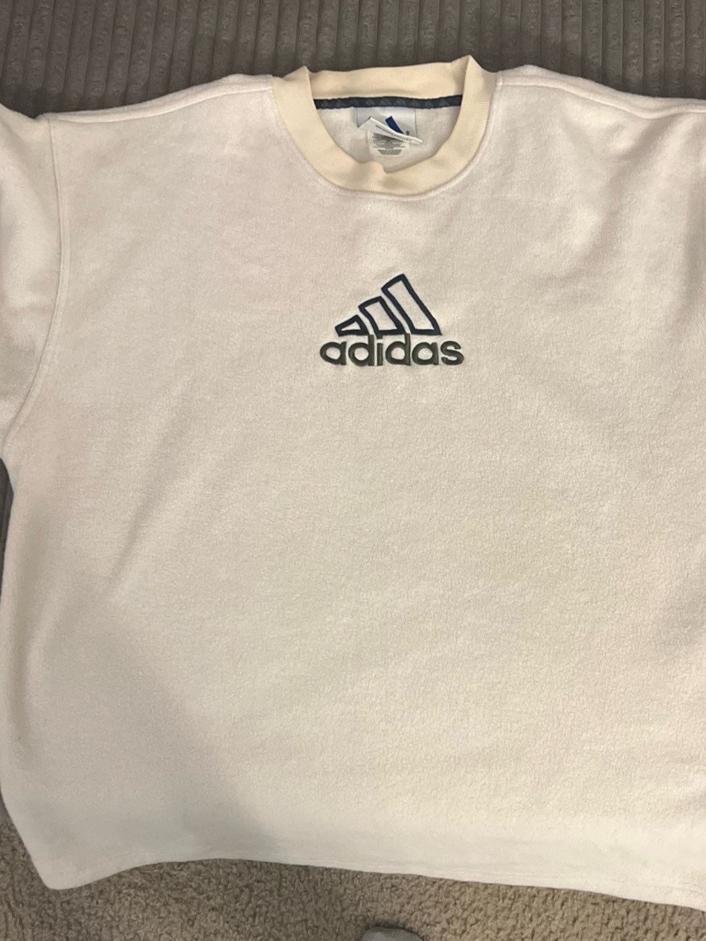 adidas White Crewneck Sweatshirt with Navy Logo